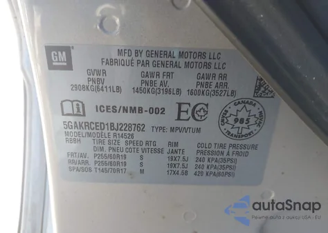 2011 Buick Enclave 2Xl из США, поврежденный, VIN 5GAKRCED1BJ228762